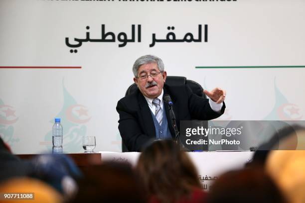 Ahmed Ouyahia Party Leader and Prime Minister Leads a Press Conference Saturday, January 20, 2018 in Algiers, Algeria, which will take place after...