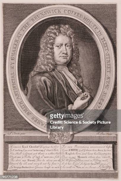 Engraving by J Pine after a painting by S Tuncks. James Smith was an oculist and artificial eye-maker at the Brunswick Coffee House in Fleet Street,...