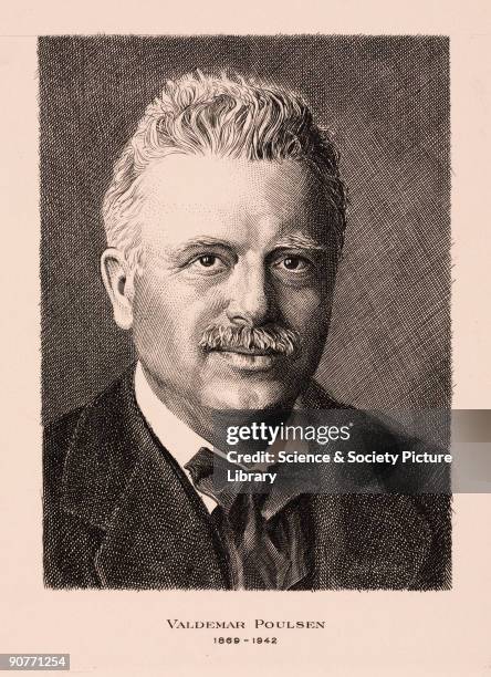 Etching of Vlademar Poulsen . Poulsen was born in Copenhagen, Denmark and worked for the Copenhagen Telephone Company. In 1898 he invented the...
