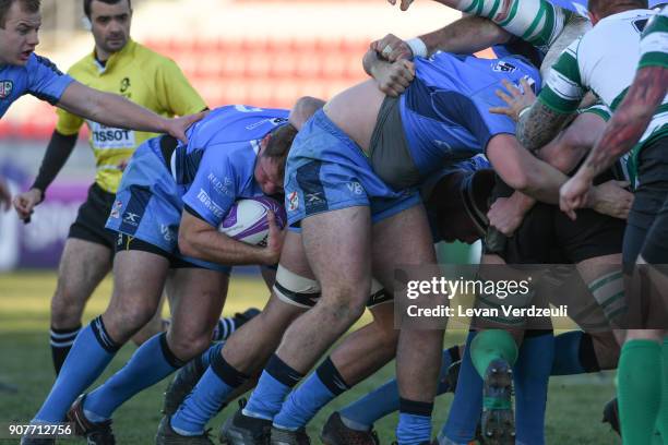 David Paice of London Irish with ball while his team drives a maul during the European Rugby Challenge Cup match between Krasny Yar and London Irish...