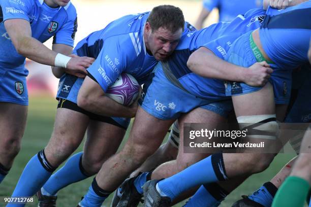 David Paice of London Irish with ball during the European Rugby Challenge Cup match between Krasny Yar and London Irish at Avchala Stadium on January...