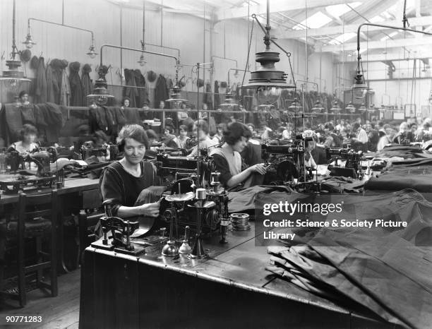 Workers in the London, Midland & Scottish Railway clothing department. This is where uniforms for railway workers on the LMS were made. All railway...