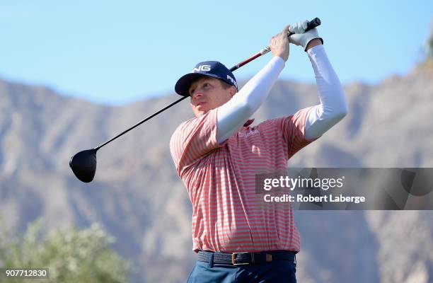 Martin Piller plays his shot from the tenth tee during the third round of the CareerBuilder Challenge at La Quinta Country Club on January 20, 2018...