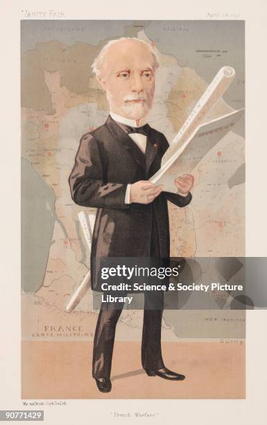 Chromolithograph by Guth of de Freycinet, who was a senator and later President of France. He was involved in nationalising the French railway system...