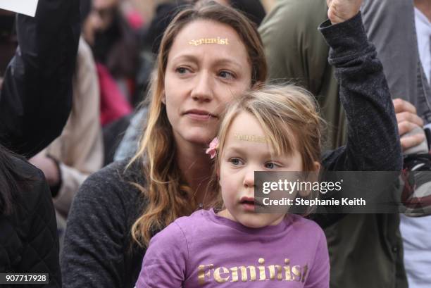 People participate in the Women's March on January 20, 2018 in New York City. Across the nation hundreds of thousands of people are marching on what...