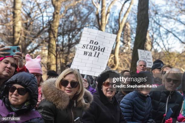 People participate in the Women's March on January 20, 2018 in New York City. Across the nation hundreds of thousands of people are marching on what...