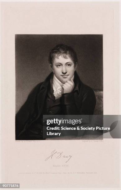 Mezzotint by C Turner after a painting by Henry Howard. Whilst at the Pneumatic Institute in Bristol, Davy discovered the anaesthetic effects of...