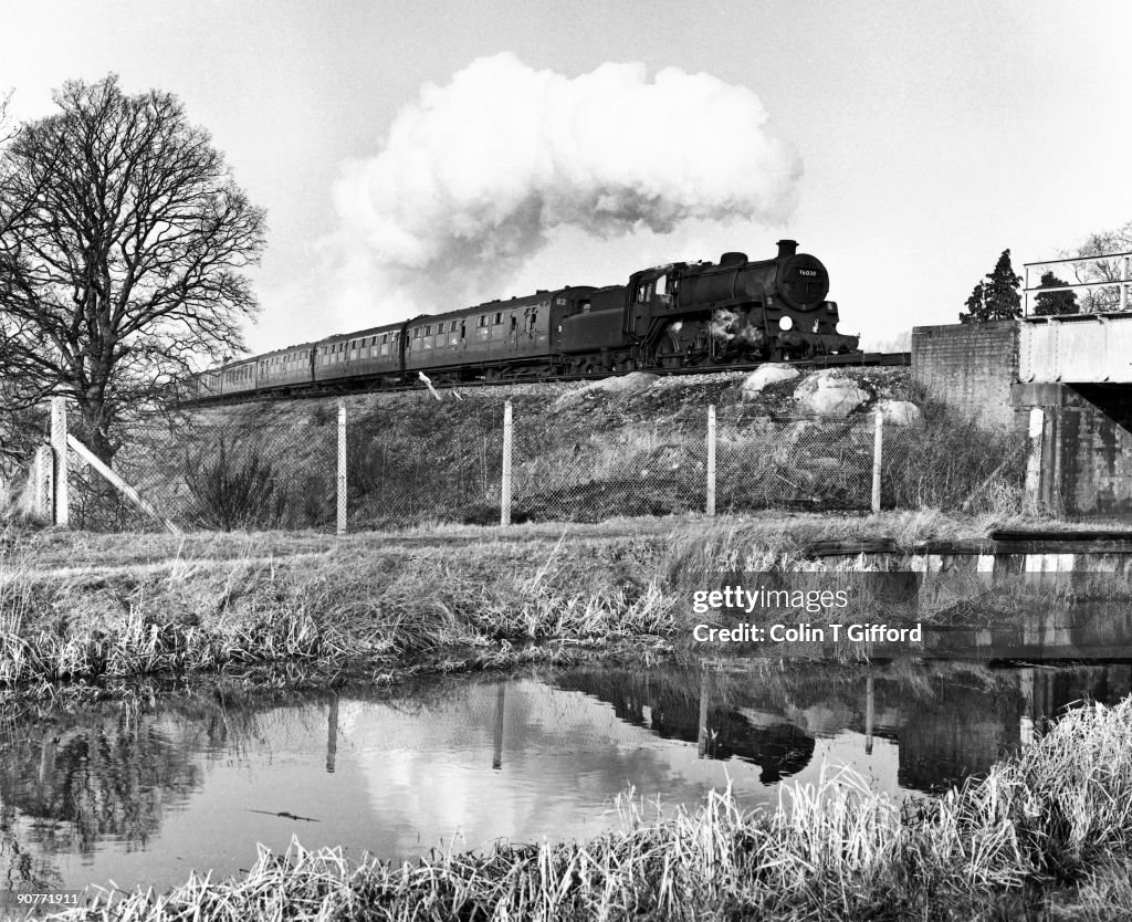 Standard class locomotive crossing the Basingstoke Canal, 2 January 1965.