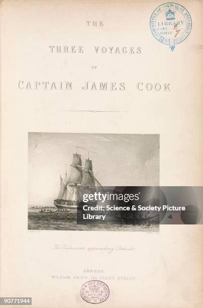 Title page with engraving by Watkins after Huggins from �The voyages of Captain Cook� . Captain James Cook , the famed navigator and hydrographer,...