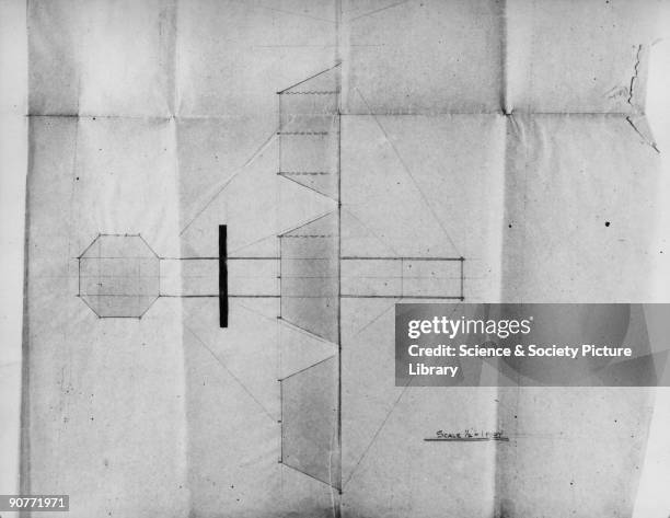 Plan drawing of Pilcher's quadriplane. Percy Pilcher was an English flying pioneer who developed a number of gliders, notable the Bat and the Hawk ,...