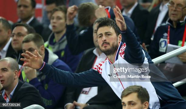 Domagoj Duvnjak, injured player of Croatia reacts dring the Men's Handball European Championship main round match between Croatia and Norway at Arena...