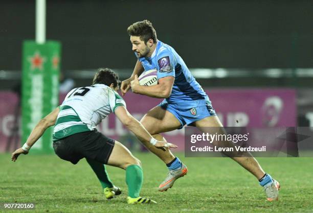Tom Fowlie of London Irish with ball during the European Rugby Challenge Cup match between Krasny Yar and London Irish at Avchala Stadium on January...