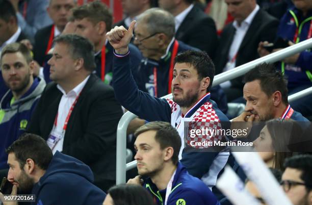 Domagoj Duvnjak, injured player of Croatia reacts dring the Men's Handball European Championship main round match between Croatia and Norway at Arena...