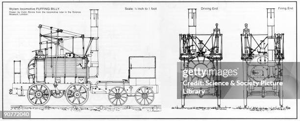 Drawing by Colin Binnie. �Puffing Billy� was designed and built by colliery official William Hedley , for use at Wylam Colliery in the north-east of...