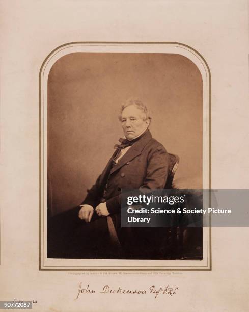 Studio portrait photograph by Maull and Polyblank of John Dickinson , paper manufacturer. Dickinson took out a patent for a means of making paper in...