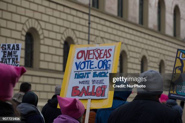 Some 300 people gathered in Munich, Germany on 20 January 2018 for the women's march. The protest was organized by the Democrats Abroud. They...