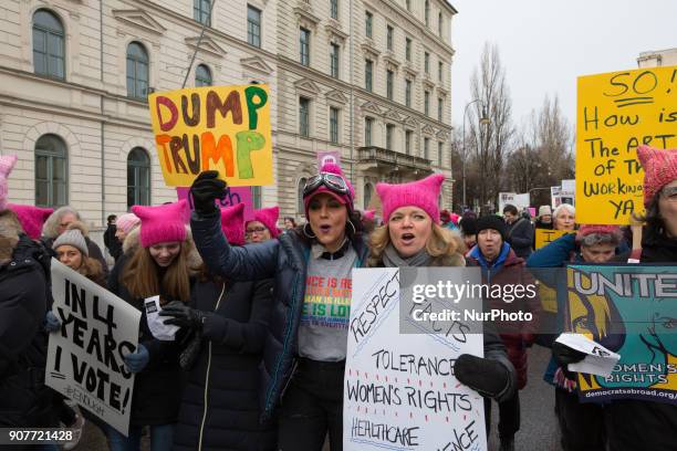 Some 300 people gathered in Munich, Germany on 20 January 2018 for the women's march. The protest was organized by the Democrats Abroud. They...