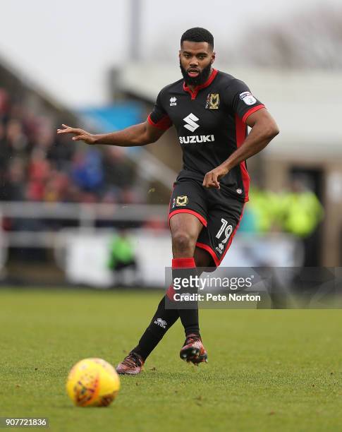 Ethan Ebanks-Landell of Milton Keynes Dons in action during the Sky Bet League One match between Northampton Town and Milton Keynes Dons at Sixfields...