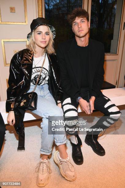 Caroline Daur and Guido Milani attend the Balmain Homme Menswear Fall/Winter 2018-2019 show as part of Paris Fashion Week on January 20, 2018 in...