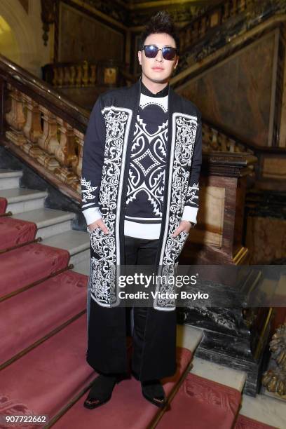 Wilber Pan attends the Balmain Homme Menswear Fall/Winter 2018-2019 show as part of Paris Fashion Week on January 20, 2018 in Paris, France.