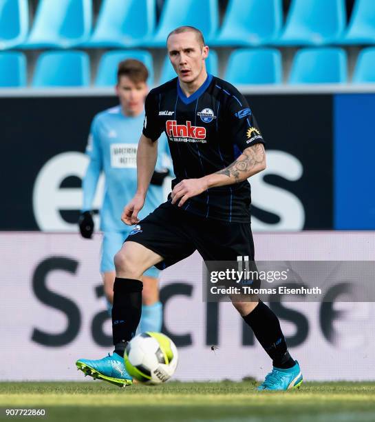 Sven Michel of Paderborn plays the ball during the 3. Liga match between Chemnitzer FC and SC Paderborn 07 at community4you ARENA on January 20, 2018...