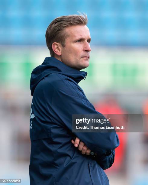 Coach David Bergner of Chemnitz reacts during the 3. Liga match between Chemnitzer FC and SC Paderborn 07 at community4you ARENA on January 20, 2018...