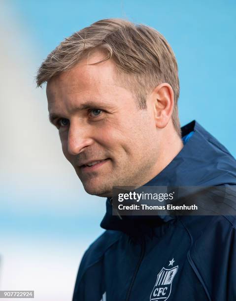 Coach David Bergner of Chemnitz reacts during the 3. Liga match between Chemnitzer FC and SC Paderborn 07 at community4you ARENA on January 20, 2018...