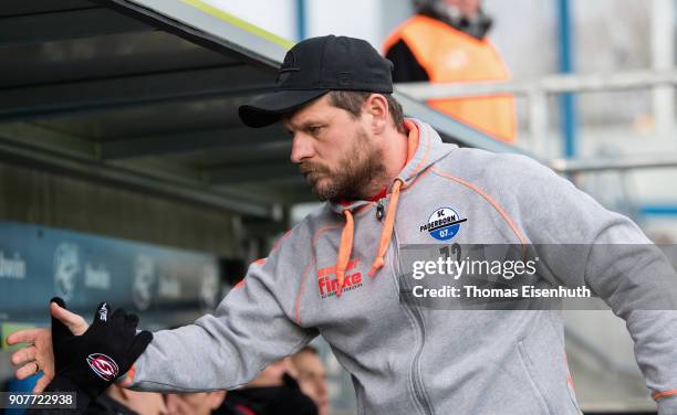 Coach Steffen Baumgart of Paderborn reacts during the 3. Liga match between Chemnitzer FC and SC Paderborn 07 at community4you ARENA on January 20,...