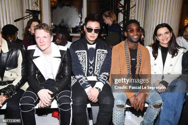 Patrick Gibson, Wilber Pan, Tinie Tempah and Juliette Binoche attend the Balmain Homme Menswear Fall/Winter 2018-2019 show as part of Paris Fashion...