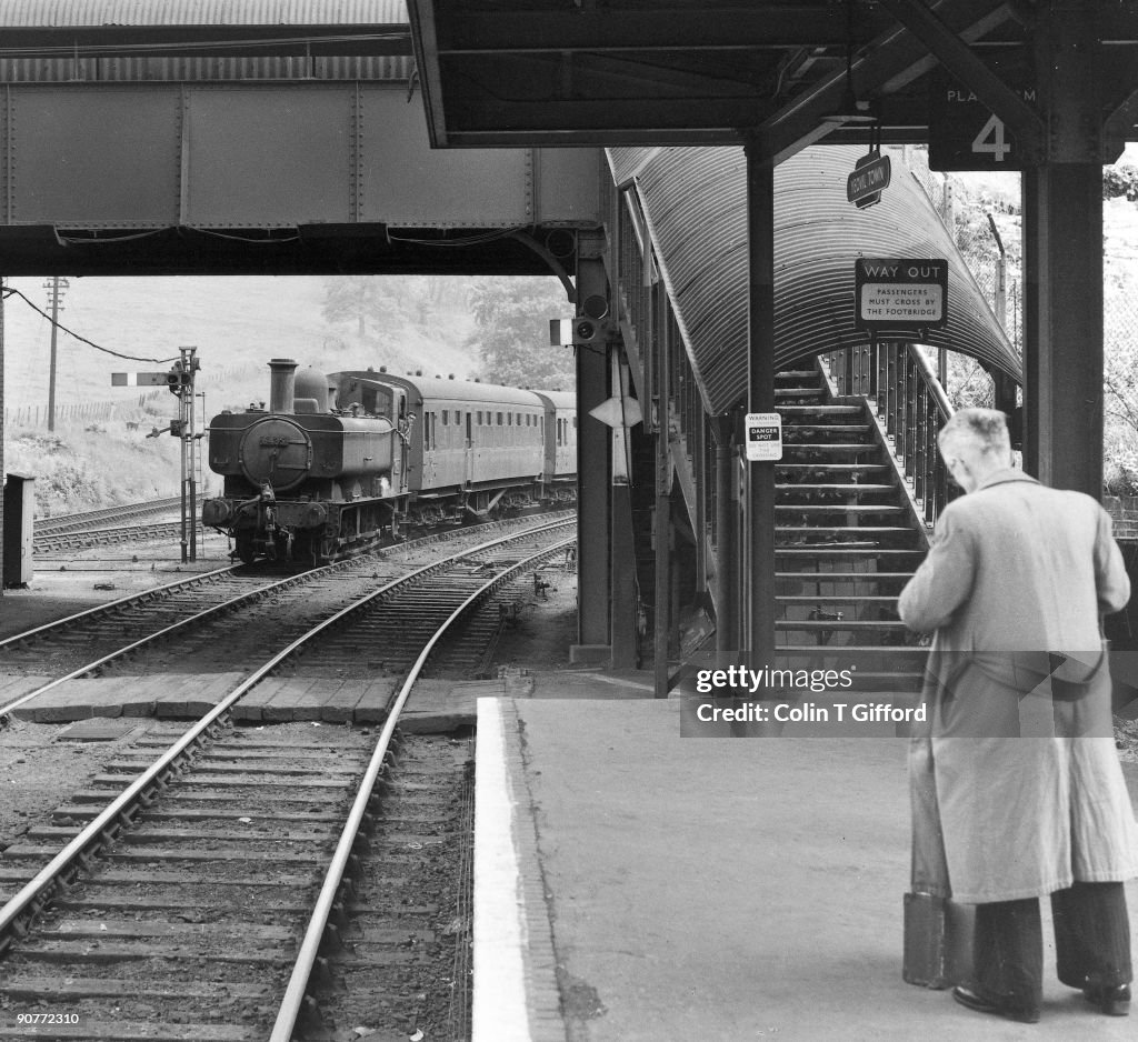Train arriving at Yeovil Town Station, Somerset, June 1964.