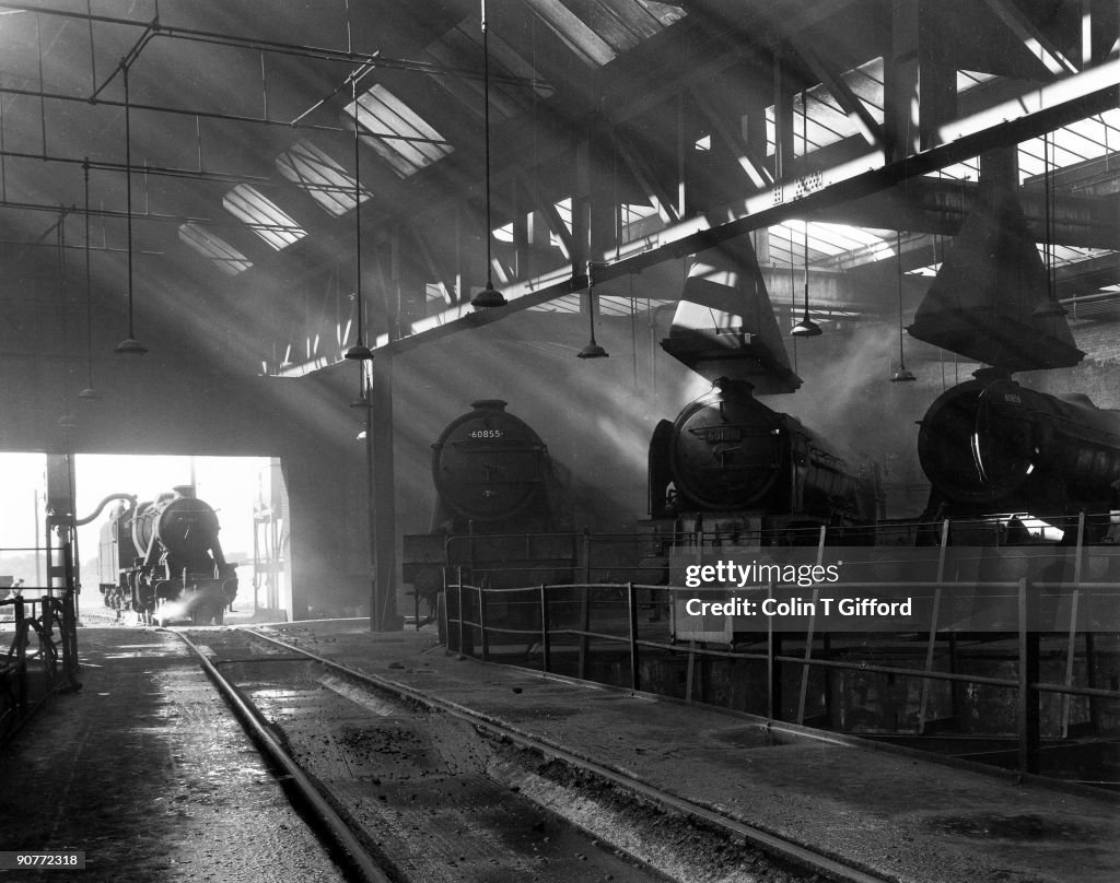 Steam locomotive taking water at York, 7 July 1960.
