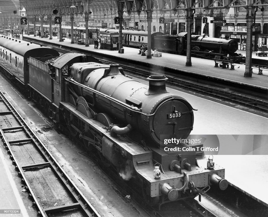Steam locomotives, Paddington Station, London, June 1958.