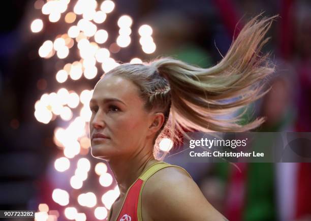 Chelsea Pitman of England walks out onto the court during the Netball Quad Series: Vitality Netball International match between England and New...