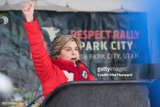 Gloria Allred speaks on stage during Respect Rally during the Sundance Film Festival on January 20, 2018 in Park City, Utah.