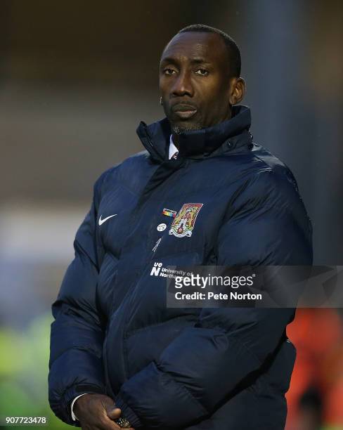 Northampton Town manager Jimmy Floyd Hasselbaink looks on during the Sky Bet League One match between Northampton Town and Milton Keynes Dons at...