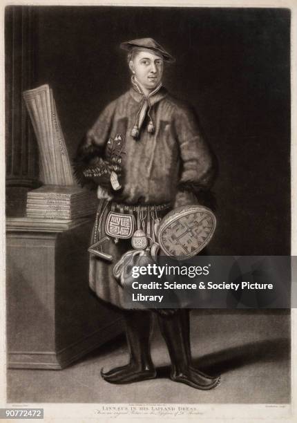 Linnaeus in his Lapland dress�; mezzotint engraving by Dunkarton after a painting of 1737 by Martin Hoffman. Linne, or Linnaeus , is depicted aged...