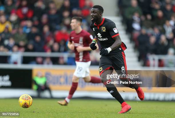 Ousseynou Cisse of Milton Keynes Dons in action during the Sky Bet League One match between Northampton Town and Milton Keynes Dons at Sixfields on...