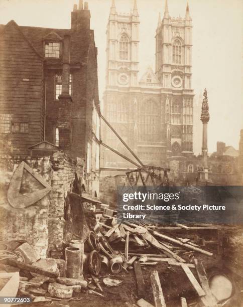 One of a series of photographs by Henry Flather showing the construction, undertaken between 1866 and 1870, of the Metropolitan District Railway's...