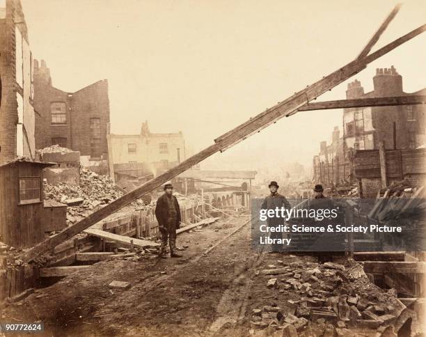 One of a series of photographs by Henry Flather showing the construction, undertaken between 1866 and 1870, of the Metropolitan District Railway's...