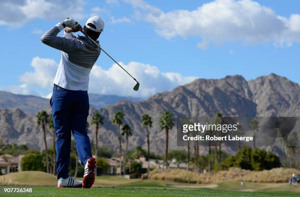 Fabien Gomez of Argentina plays his shot from the 17th tee during the third round of the CareerBuilder Challenge at the Jack Nicklaus Tournament...