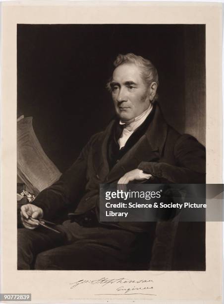 Mezzotint by C Turner after a painting by H P Briggs of George Stephenson . A self-educated man, Stephenson commenced his working life as a cowherd,...