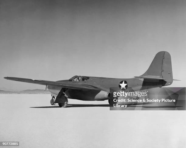 Bell XP-59A which made its first flight at Muroc Lake on 2 October 1942, with General Electric GE1-A engines based on Frank Whittle�s design.