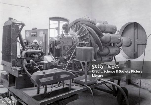 This was the first jet propulsion engine designed by Frank Whittle. The photograph shows the second-hand light car engine that he used as a starter...