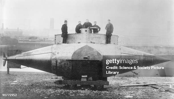 Photographic plate taken from 'The Engineer' . Designed and patented by Manchester clergyman Reverend George William Garrett, the submarine was built...