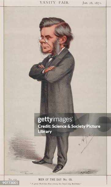 Chromolithograph by �Ape� of Huxley who is remembered as 'Darwin's Bulldog', and from 1854 to 1885 was professor of natural history at the Royal...