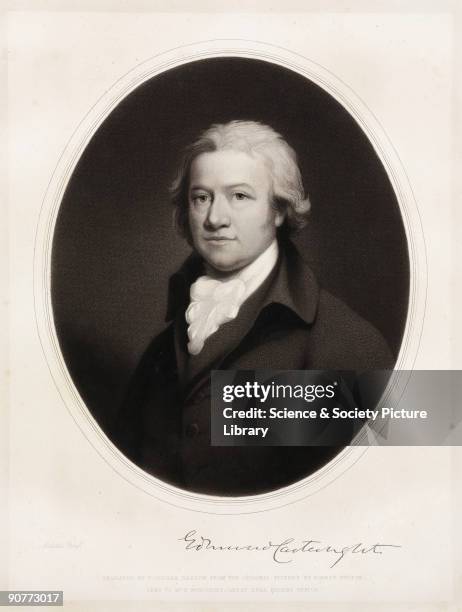 Engraving by T Oldham Barlow after a painting by Robert Fulton. Edmund Cartwright visited Richard Arkwright�s cotton mills in 1784, just before...