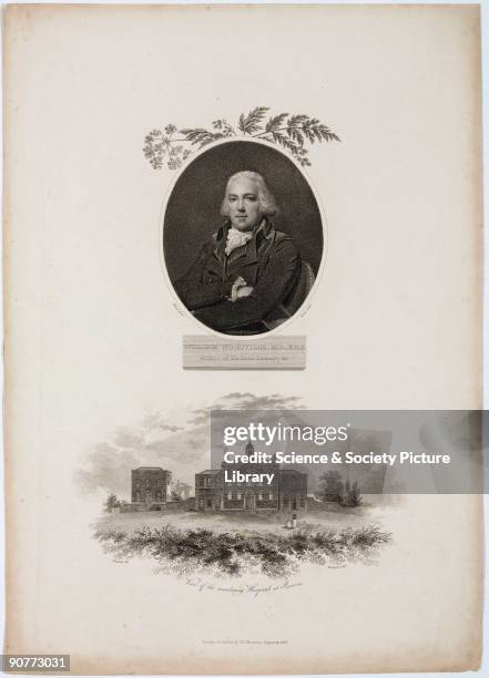 Engraving made in 1806 by Bond after Abbott showing a portrait of William Woodville with a vignette below by Woolnoth after a drawing by Shepherd of...