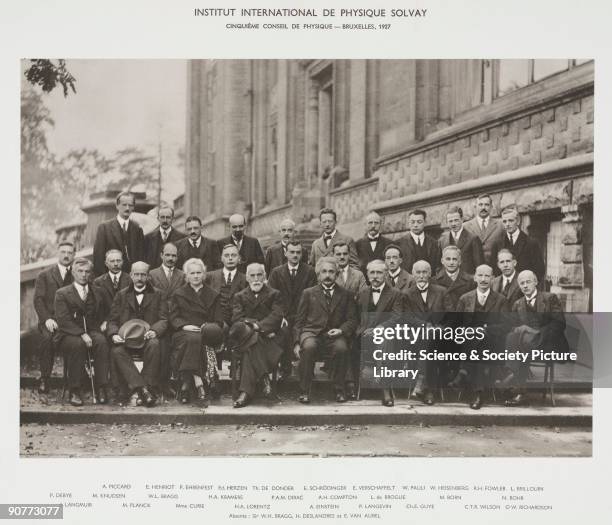 Delegates attending the 5th Solvay Physics Conference in Brussels, October 1927. The conferences were initiated by Belgian chemist and industrialist...