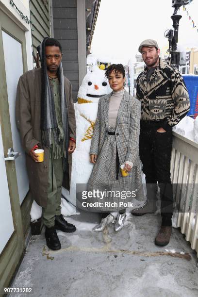 Actors Lakeith Stanfield, Tessa Thompson, and Armie Hammer of 'Sorry To Bother You' attend The IMDb Studio and The IMDb Show on Location at The...