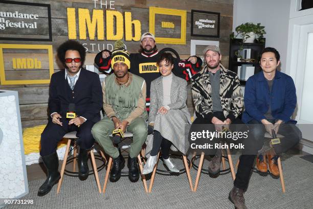 Kevin Smith Boots Riley, Lakeith Stanfield, Tessa Thompson, Armie Hammer and Steven Yeun of 'Sorry To Bother You' attend The IMDb Studio and The IMDb...